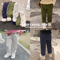 Salted egg shrimps rice male and female shake grain suede thickened sports pants baby winter children kindergarten warm and casual pants