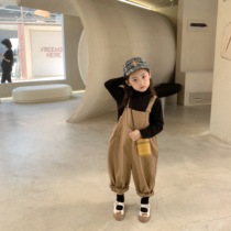 Han Edition Childrens Clothing Fall New Products Childrens Back Belt Pants Neutral Loose Lantern Long Pants Male baby harness Pants One-piece Pants