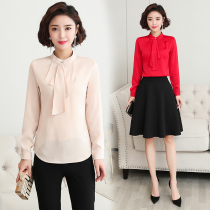 2022 New Women's Spring Dress New Year Red chiffon shirt top bow small shirt professional long sleeve shirt