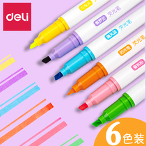 Teleky soft - head fluorescent pen students use a key label to make notes children draw axe - style pen round rod Makalon pen 6 color mark pale frame pen pen