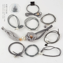 Head rope female leather band Korean simple personality small fresh imitation pearl bow tie hair rope ponytail headdress hair circle