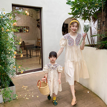 Girls princess dress with dress sweet and summer dress with dolls collar Little Qing New cotton fabric Red Fried Street Mother Women Dress