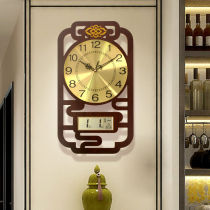 New Chinese hanging bell Chinese wind perpetual calendar with calendar temperature Living room clock home mute creative wooden clock