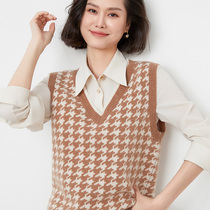 Autumn and winter V-neck cashmere sweater vest female pullover sweater retro houndstooth knitted vest cardigan sleeveless vest