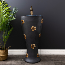 Ceramic home column type washbasin balcony toilet integrated floor-type column basin outdoor washbasin 1
