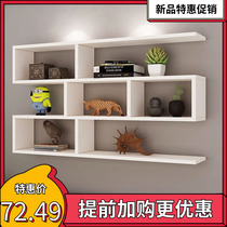  Wall shelf Punch-free small hanging board Bedroom combination wall-suction checkered bookcase wall frame Solid wood bedside products