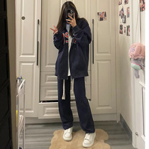 Wide leg pants womens 2021 Korean version of loose straight tube casual pants leg pants autumn and winter small sports pants tide