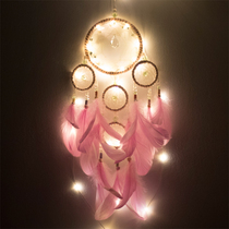 Indian five-ring dream catcher hanging pink with lights wind chimes simple girl decoration interior birthday gift
