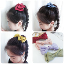 - Bow hair ornament Childrens card Little girl headdress Head lace clip Back of the head mesh red hair rope top clip hair