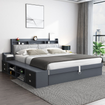 Air pressure high box storage bed 1 5 meters 1 8 Nordic multi-function usb storage Master bedroom Simple modern double bed