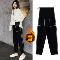 Pregnant women pants autumn wear trousers plus velvet thickened fashion trend winter wide leg pants winter small man
