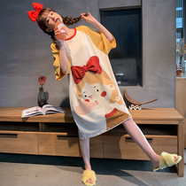 Nightdress womens summer cotton short sleeve thin cute mid-length 2021 New pregnant womens pajamas plus size home wear