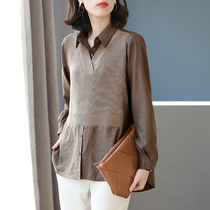 Baoshili fake two-piece knitted stitching shirt womens 2021 sweater shirt casual top fashion autumn womens clothing