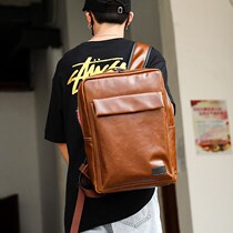 Hong Kong retro backpack outdoor travel Mens backpack large capacity student schoolbag leather casual backpack