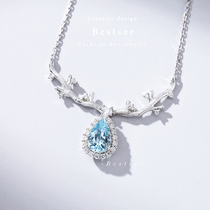 Blue Bestser (Xin Mu)Aquamarine 1 carat necklace 18k gold white gold pendant clavicle chain Couple female