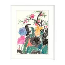 (Printmaking) Li Lingrui Peach Blossom Still Laughing Spring Breeze micro-spray version N 99 has been mounted