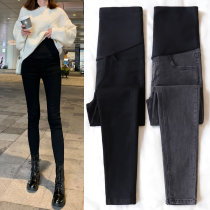 Pregnant Woman Pants Spring Outwear Long Pants Black Small Feet Fashion Boomer Denim Beat Bottom Pants Spring Loaded Loose Pure Cotton