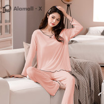 Long-sleeved pajamas womens spring and autumn Modal with chest cushions casual loose plus size cotton loungewear set can be worn outside