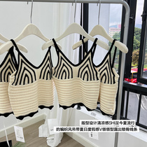 French design knitting knitting knitting V-collar short sling band female outer sleeveless vest beautiful back coat