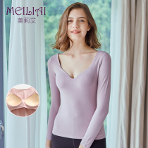 Cotton sweater women cotton cotton warm underwear with chest pad cup one long sleeve T-shirt base shirt autumn coat