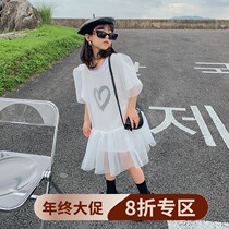 Girls dress with dress for summer clothes 2021 new childrens dress womens summer children princess dress girl lace skirt vest dress