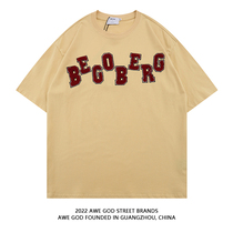 AWE GOD American retro letter embroidery short-sleeved T-shirt men and women summer street ins tide loose couple tops