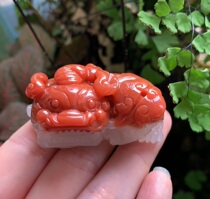 Yang Yujia Natural Huanglongyu Ice Chicken Blood Red Double Color Carving Overlord Pendant Certificate Popularity New