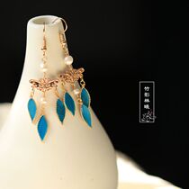 Bamboo shadow Lin Xi point Cui earrings Tang Fengming daily cheongsam accessories small earrings exquisite Super fairy temperament Joker