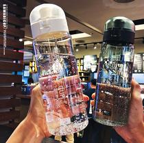 Large water cup Portable super large capacity Korean fresh and cute plastic gym kettle tea leak rope leak-proof cup