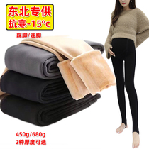 Pregnant women base socks Autumn and winter velvet thickened outside wear warm tights Winter belly step foot socks black stockings