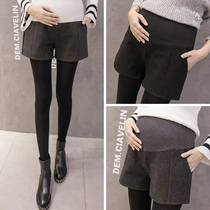 Pregnant womens shorts autumn and winter fashion outside wear tide mom large size adjustable woolen leg bottoming pants Joker