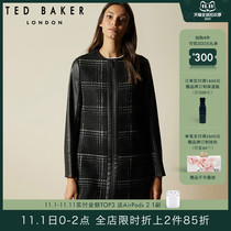 TED BAKER ladies check leather sleeve stitching woolen coat