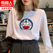 Cartoon cotton collar Doraemon large size long sleeve T-shirt female fat mm belly loose niche design sense coat tide