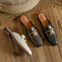 Baotou Half slippers women Summer outwear Mueller shoes 2022 New retro flat bottom genuine leather net red sloppy sandals