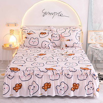 Autumn Winter Thickened Pure Cotton Bed Skirt Three Sets Nets Red single piece Cotton Bed Cover All-cotton Linen Korean version Bed Cover Bed Cover