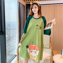 Sleeping dress woman pure cotton Summer Fat mm200 catty overweight overweight and overweight Sleeping Clothing Thin cartoon pregnant woman Home Household Clothes