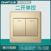 Chint Tai two open single control double open wall power light switch socket panel champagne gold concealed home 86 type