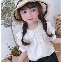 Girl White doll collar shirt little girl Korean version of foreign style fashionable top Chao Bao Bao Xia children short sleeve shirt