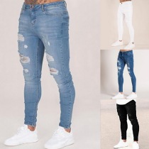 Oeak Mens Solid Color  Jeans  New Fashion Slim  Pencil