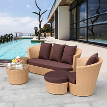 Outdoor sofa rattan casual balcony outdoor European courtyard villa rattan sofa imitation plastic furniture garden chair