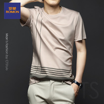 Romon summer mens round neck short-sleeved T-shirt mercerized cotton 2021 new half-sleeved pure cotton ice silk high-end mens clothing