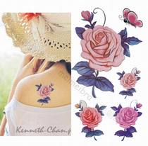 Anti Water Floral Arm Tattoo Patch Flowers Eco-friendly Persistent Back Sticker HM221 Lunar season Flower pink ground showering girl