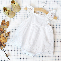 2021 summer girls Baby Baby Cotton triangle haffian dress European and American embroidery lace newborn 100-day clothing