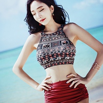 Hipster high neck high waist conservative girl sports belly thin flat corner split hot spring swimsuit