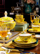 Joe Accommodate Wedding Gift Bowl and Dish Suit Home Jingdezhen Chinese High-end Sketch Kings Enamel Color Hotel Clubhouse