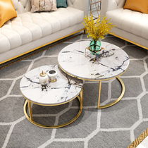 Postmodern Nordic round golden coffee table personality living room simple stainless steel marble light luxury lover tea table
