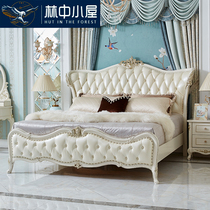 ou shi chuang double Queen master bedroom wood genuine leather luxury white French palace princess wedding bed 1 8 meters