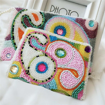  New original gossip figure beaded card bag female small ultra-thin mini simple personality short wallet