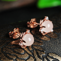 925 silver inlaid Hetian jade egg face stud earrings natural jade white jade earrings fashion simple womens earrings
