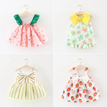 New summer dress 0 a 1-year-old female baby suspender dress 3 children 2 infants cotton and linen sleeveless breathable night dress